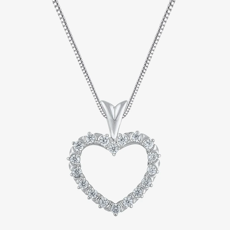 (G/ Si2 ) Womens 1/4 CT. T.W. Lab Grown White Diamond 10K Gold Heart 18 Inch Pendant Necklace