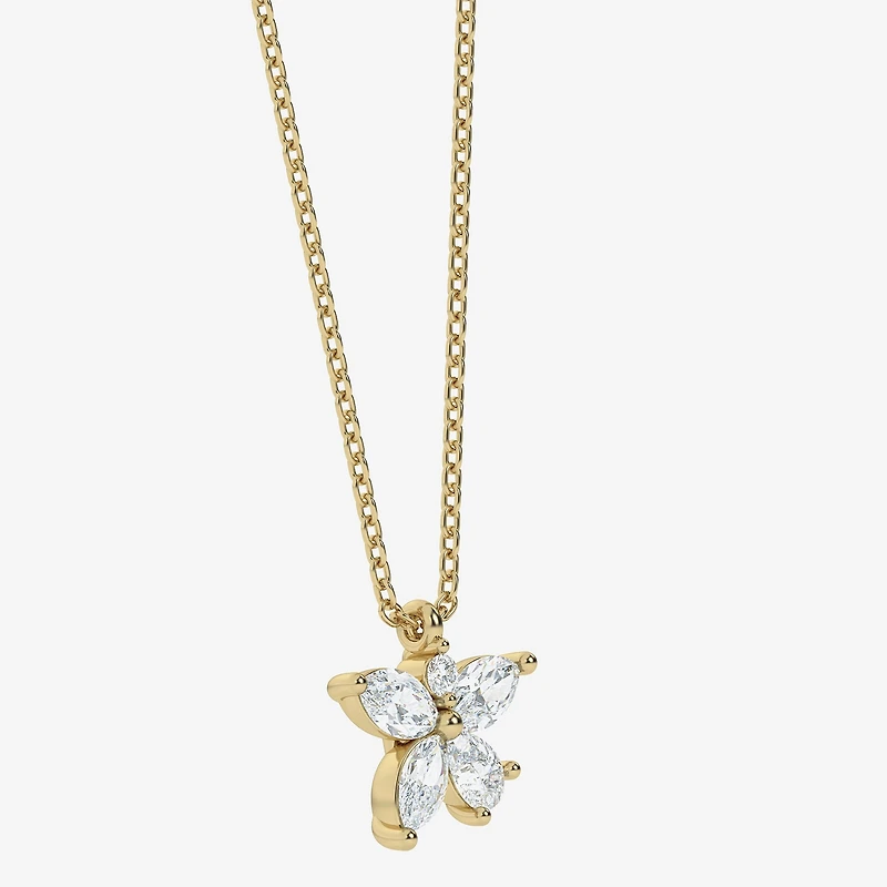 Flower (Si2/G) Womens 3/4 CT. T.W. Lab Grown White Diamond 10K Gold Flower 18 Inch Pendant Necklace