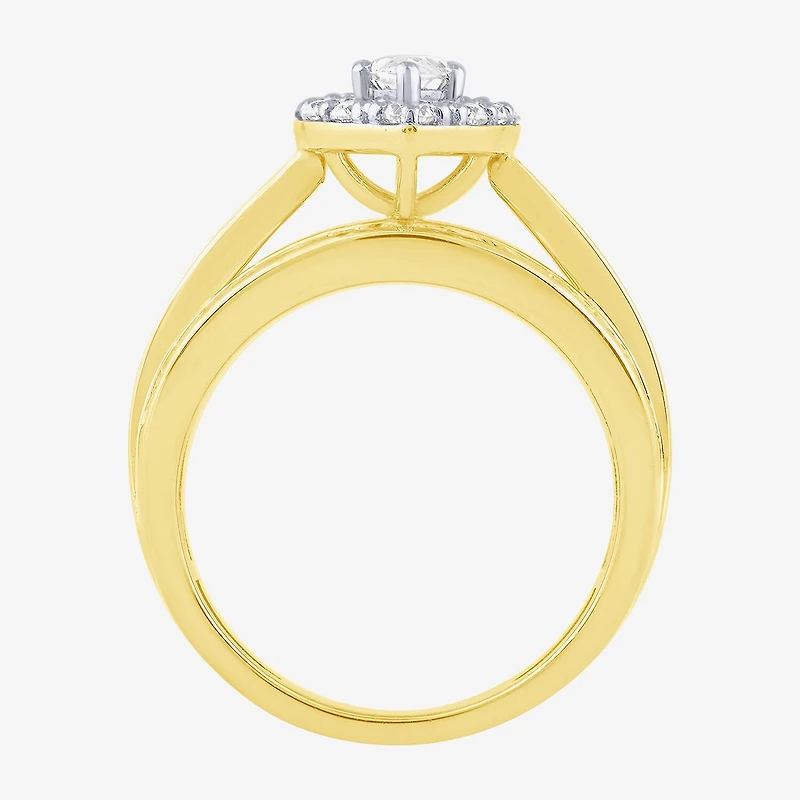 (G / Si2) Womens 2 CT. T.W. Lab Grown White Diamond 10K Gold Side Stone Halo Engagement Ring