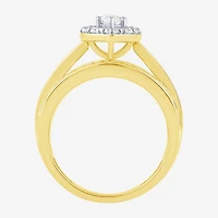 (G / Si2) Womens 2 CT. T.W. Lab Grown White Diamond 10K Gold Side Stone Halo Engagement Ring