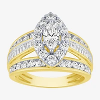 (G / Si2) Womens 2 CT. T.W. Lab Grown White Diamond 10K Gold Side Stone Halo Engagement Ring