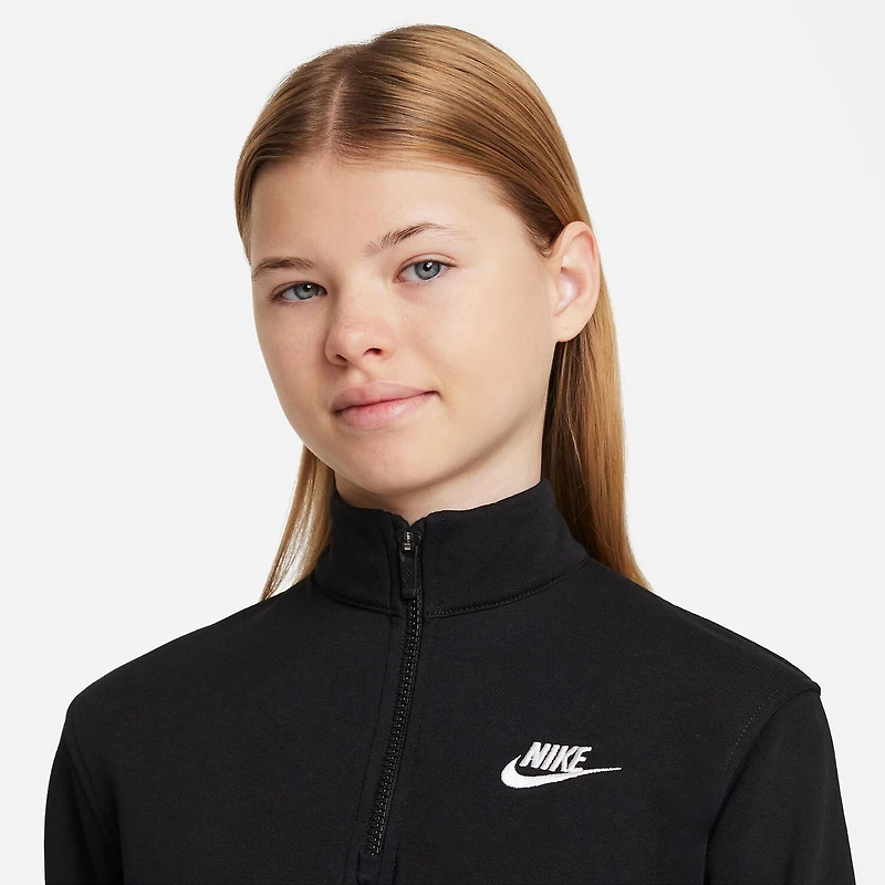 Nike Club Big Kid Girls Mock Neck Long Sleeve Fleece Active Quarter-Zip Pullover
