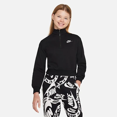Nike Club Big Kid Girls Mock Neck Long Sleeve Fleece Active Quarter-Zip Pullover