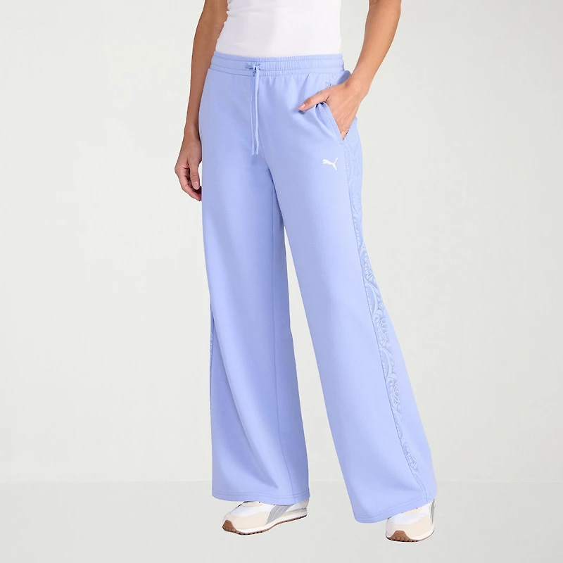 PUMA Womens Stretch Fabric Lace Wide Leg Relaxed Fit Track Pant