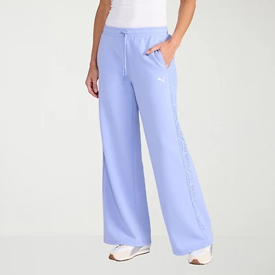 PUMA Womens Stretch Fabric Lace Wide Leg Relaxed Fit Track Pant
