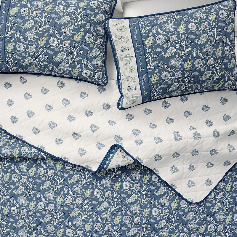 Linery Bordered Boho Floral Cotton Reversible Quilt Set