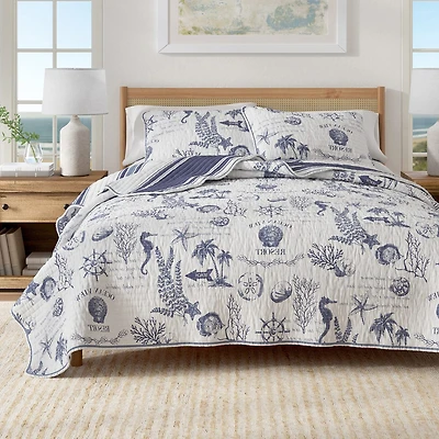 Linery Coastal Printed Cotton Reversible Quilt Set