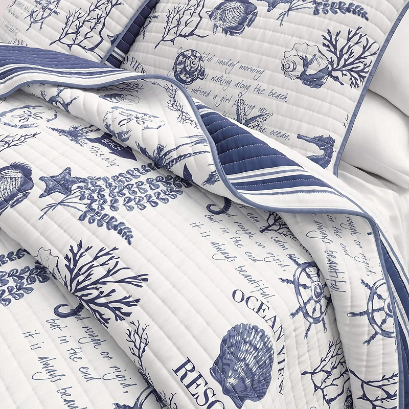 Linery Coastal Printed Cotton Reversible Quilt Set