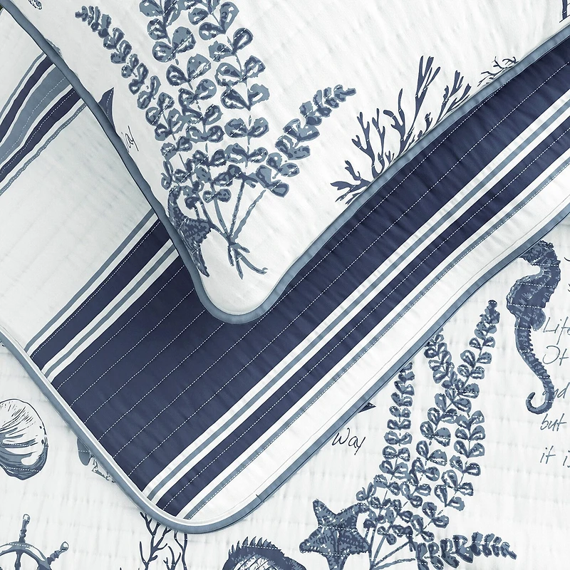 Linery Coastal Printed Cotton Reversible Quilt Set