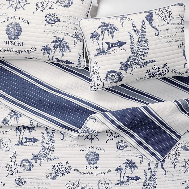 Linery Coastal Printed Cotton Reversible Quilt Set