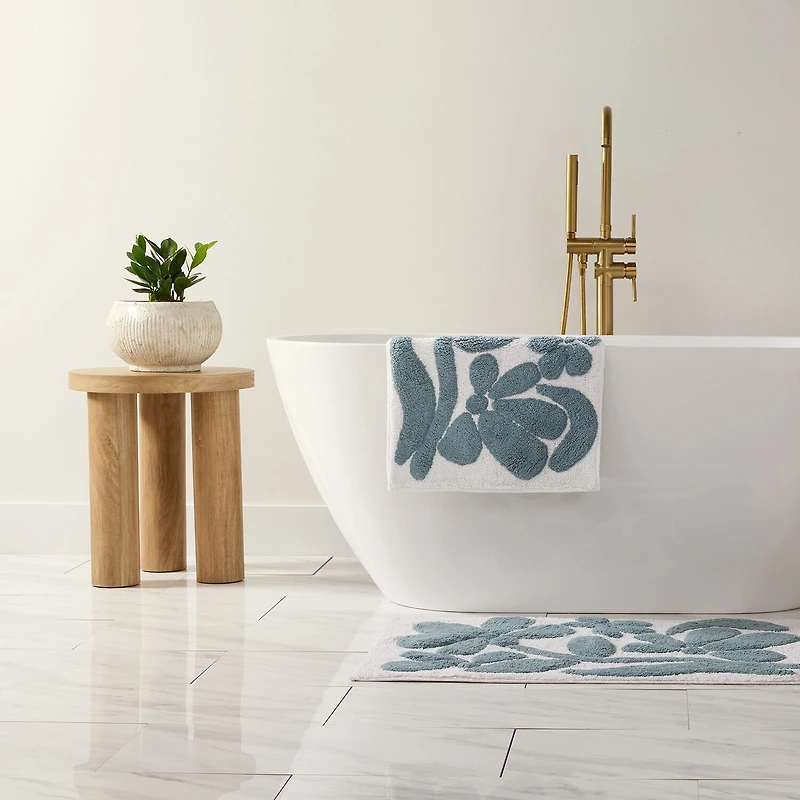 Casual Comfort Modern Floral Pattern Cotton Bath Rug