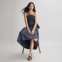 a.n.a Smocked Womens Midi A-Line Skirt