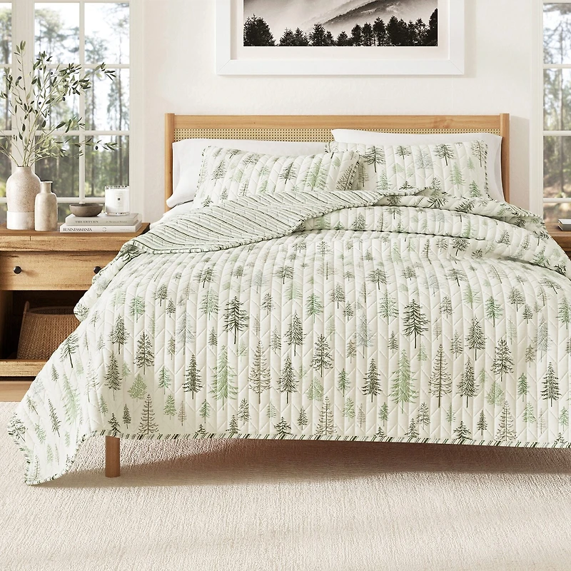 Linery Lodge Trees Reversible Quilt Set