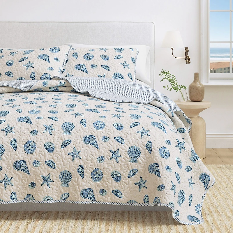 Linery Seashells Coastal Reversible Quilt Set