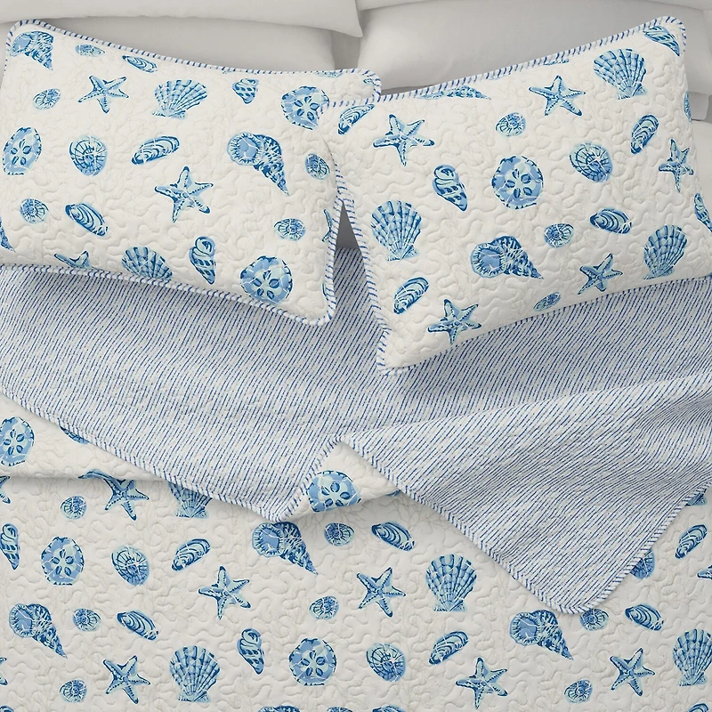 Linery Seashells Coastal Reversible Quilt Set