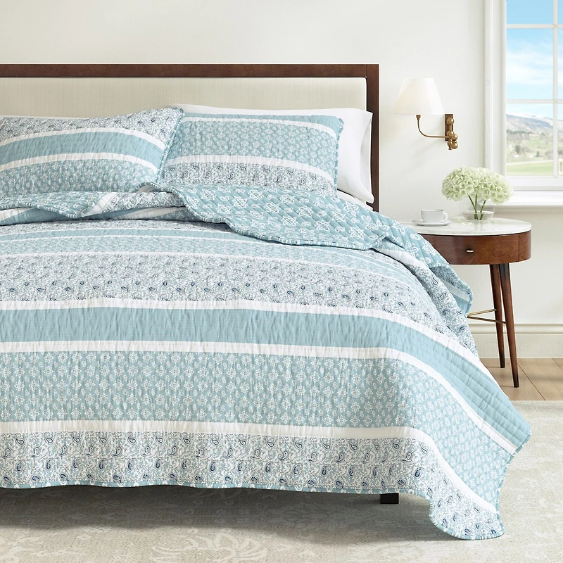 Linery Stripe Paisley Reversible Quilt Set