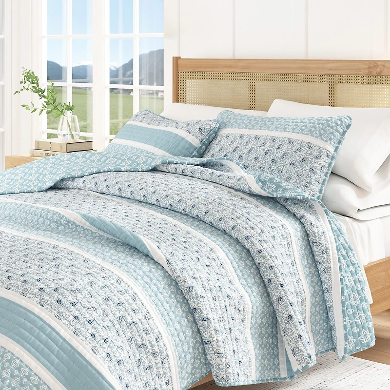 Linery Stripe Paisley Reversible Quilt Set