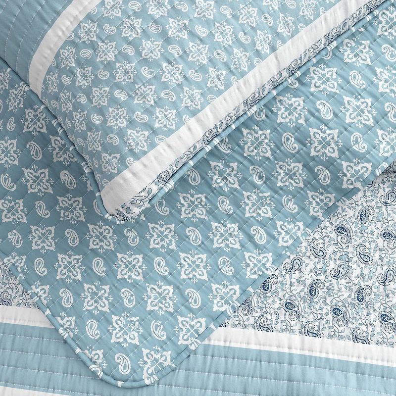Linery Stripe Paisley Reversible Quilt Set