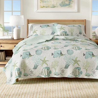 Linery Fish Coral Reversible Quilt Set