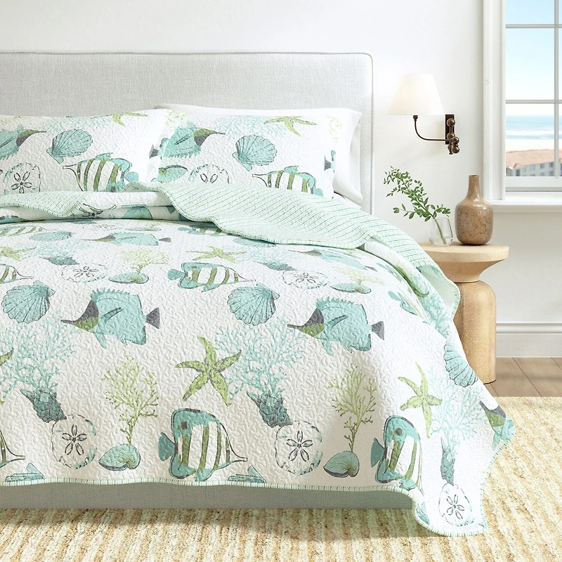 Linery Fish Coral Reversible Quilt Set