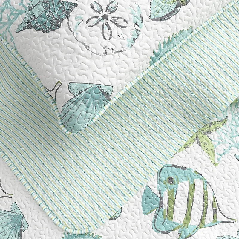 Linery Fish Coral Reversible Quilt Set