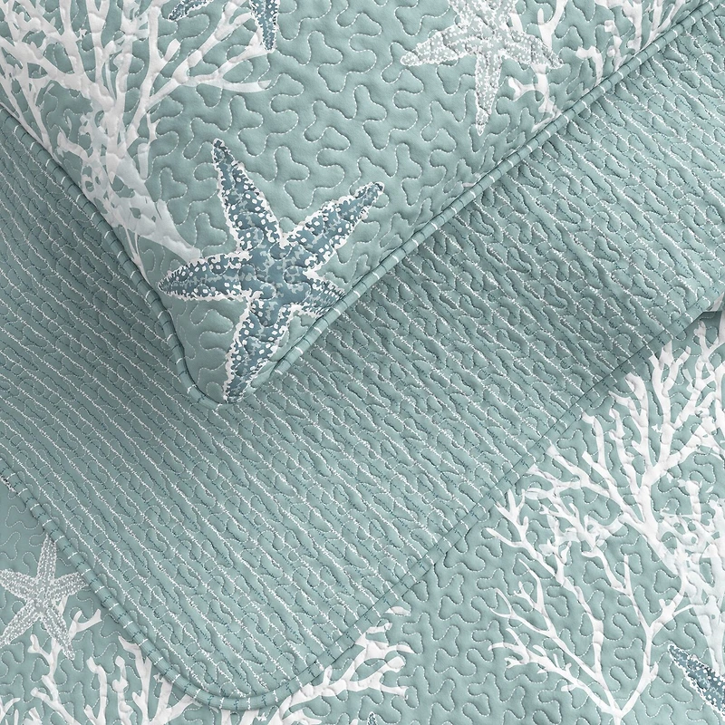 Linery Coral Starfish Reversible Quilt Set