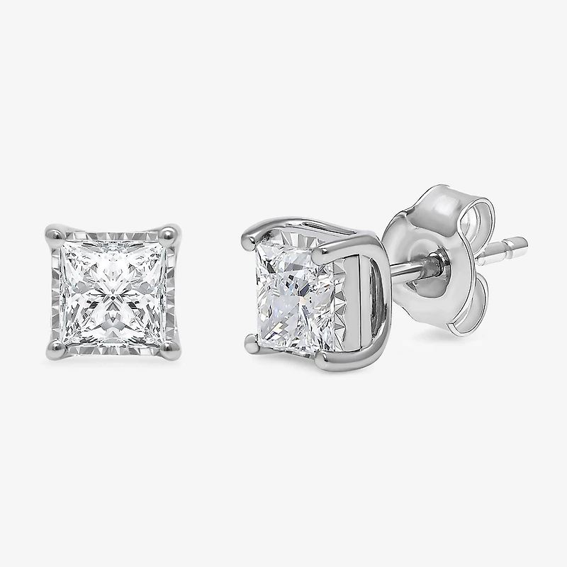 (I/Si2) 1-1/2 CT. T.W. Lab-Grown Diamond Sterling Silver or 14K Gold over Princess Stud Earrings