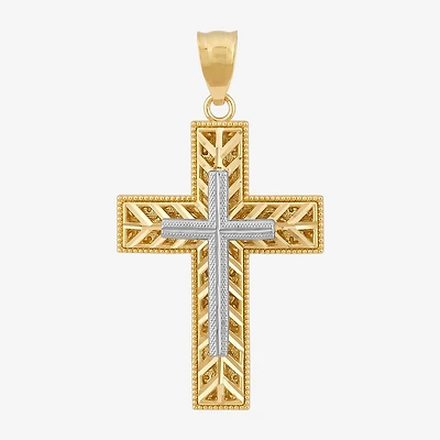 Womens 10K Two Tone Gold Cross Pendant