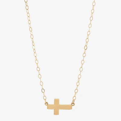 Gold Addiction Sideways Womens 10K Gold Cross 18 Inch Pendant Necklace