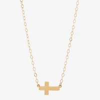 Gold Addiction Sideways Womens 10K Gold Cross 18 Inch Pendant Necklace