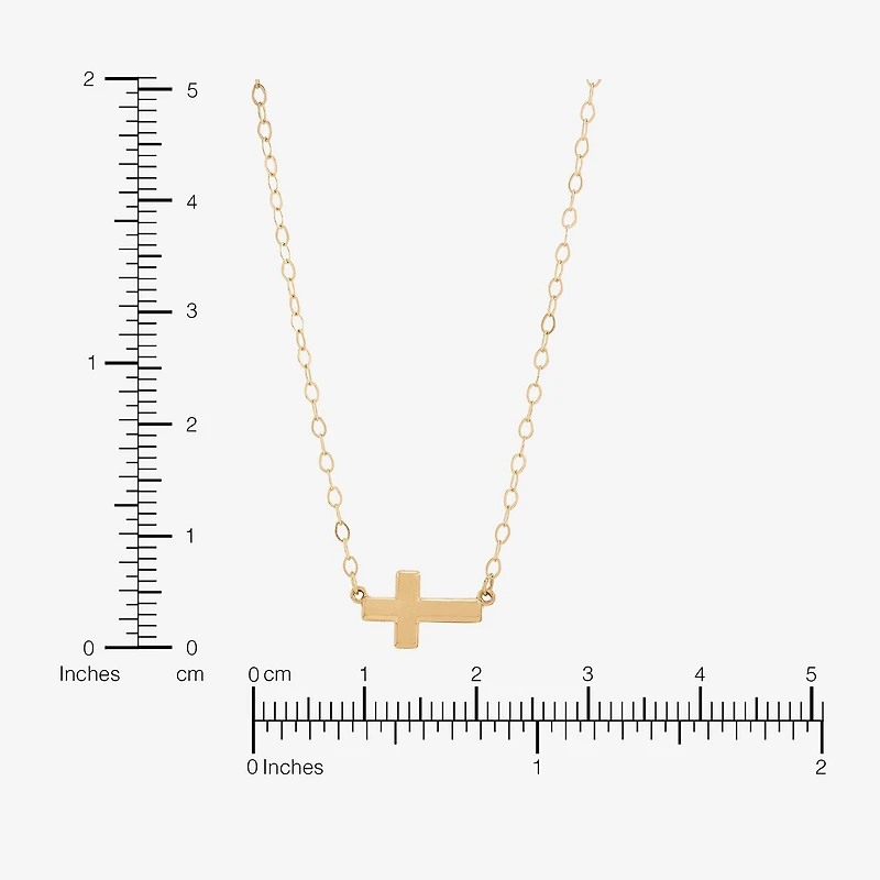 Gold Addiction Sideways Womens 10K Gold Cross 18 Inch Pendant Necklace
