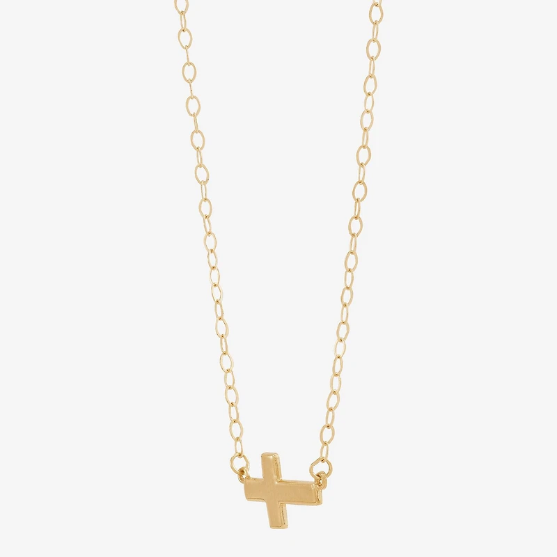 Gold Addiction Sideways Womens 10K Gold Cross 18 Inch Pendant Necklace