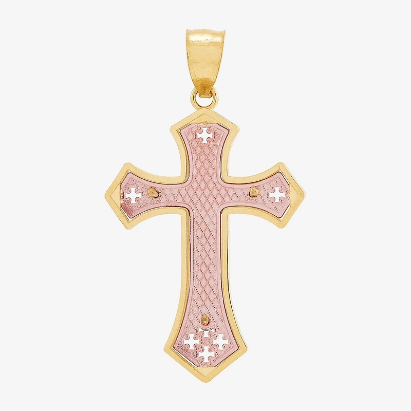 Crucifix Womens 10K Two Tone Gold Cross Pendant