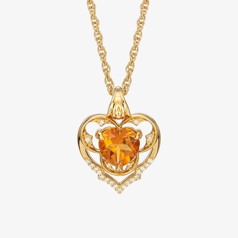 Harry Potter (F / Si2) Womens 1/10 CT. T.W. Lab Grown Diamond Genuine Yellow Citrine 14K Gold Over Silver 18 Inch Pendant Necklace