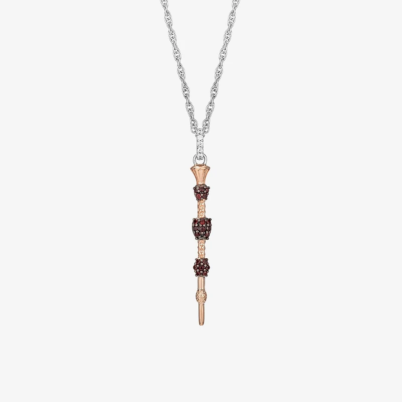 Harry Potter (F / Si2) Womens Lab Grown Diamond Accent Genuine Red Garnet 14K Gold Over Silver 18 Inch Pendant Necklace