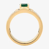 Harry Potter (F/Si2) Womens 1/6 CT. T.W. Lab Grown Diamond Created Emerald 14K Gold Over Silver Cocktail Ring