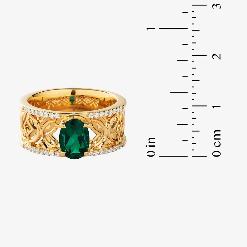 Harry Potter (F/Si2) Womens 1/6 CT. T.W. Lab Grown Diamond Created Emerald 14K Gold Over Silver Cocktail Ring