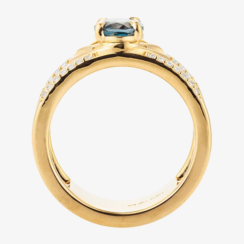 Harry Potter (F/Si2) Womens 1/6 CT. T.W. Lab Grown Diamond Genuine Blue Topaz 14K Gold Over Silver Cocktail Ring