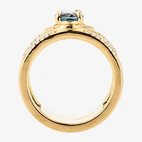 Harry Potter (F/Si2) Womens 1/6 CT. T.W. Lab Grown Diamond Genuine Blue Topaz 14K Gold Over Silver Cocktail Ring