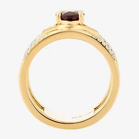 Harry Potter (F/Si2) Womens 1/10 CT. T.W. Lab Grown Diamond Genuine Red Garnet 14K Gold Over Silver Cocktail Ring