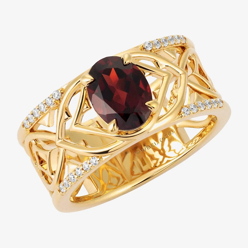 Harry Potter (F/Si2) Womens 1/10 CT. T.W. Lab Grown Diamond Genuine Red Garnet 14K Gold Over Silver Cocktail Ring