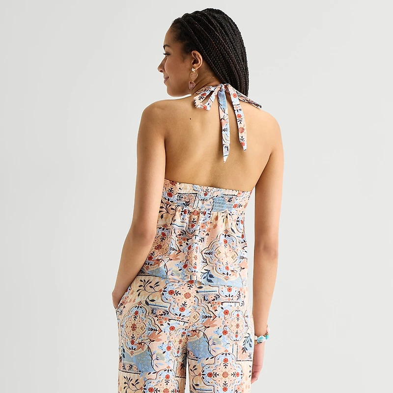 Arizona Womens Juniors Halter Neck Sleeveless Tank Top