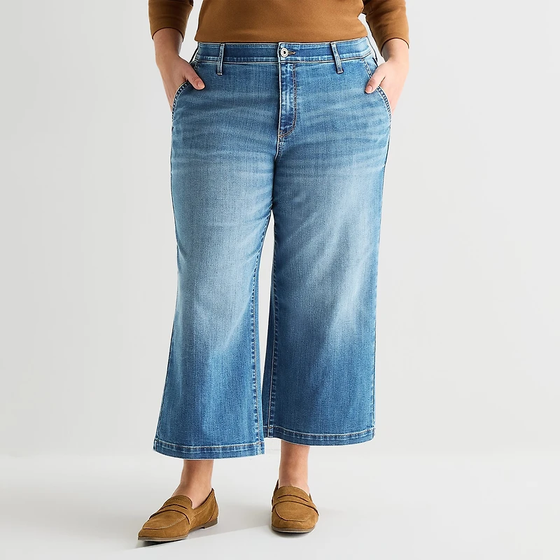 St. John's Bay Womens Plus High Rise Cropped Wide Leg Jean
