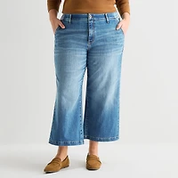 St. John's Bay Womens Plus High Rise Cropped Wide Leg Jean