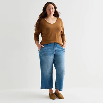St. John's Bay Womens Plus High Rise Cropped Wide Leg Jean