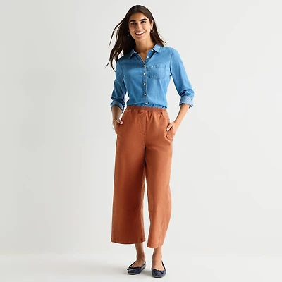 St. John's Bay Womens Wide Leg Mid Rise Cropped Pant