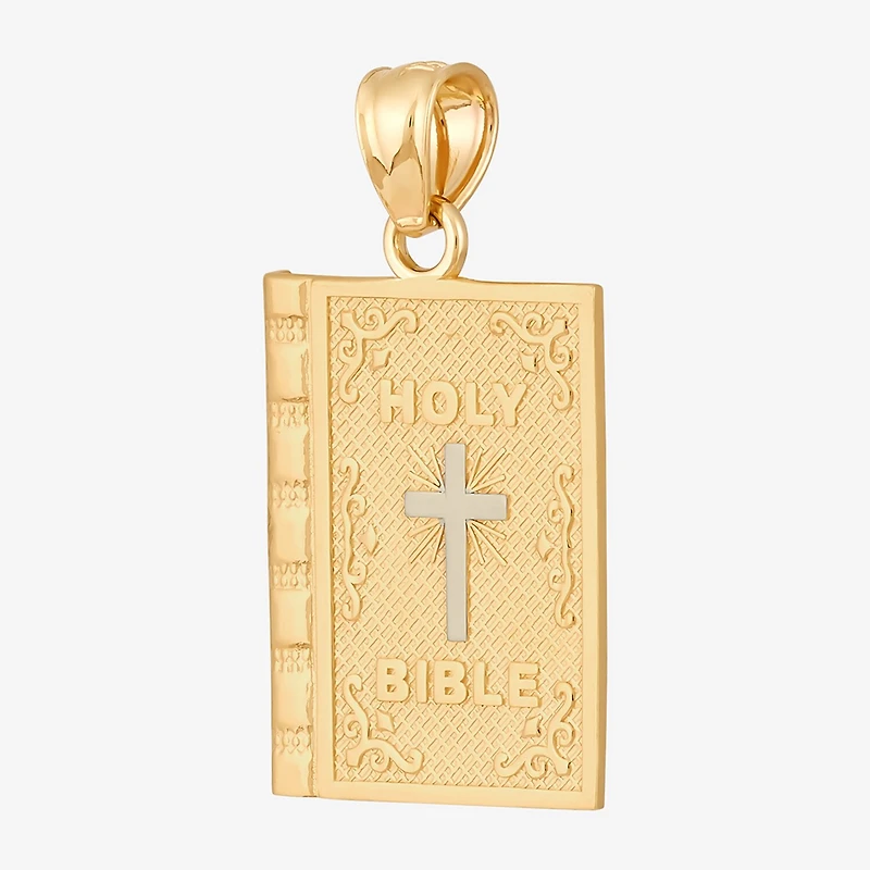 Religious Jewelry Bible Cover Cross Unisex Adult 10K Two Tone Gold Rectangular Pendant
