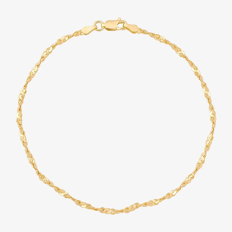Made in Italy Womens 14K Gold Over Silver 9 Inch Solid Ankle Bracelet