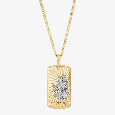 St. Christopher Mens 14K Two Tone Gold Over Silver Dog Tag 22 Inch Pendant Necklace