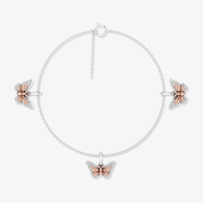 Enchanted Disney Fine Jewelry Womens 1/6 CT. T.W. Natural White Diamond 10K Rose Gold Sterling Silver Princess Mulan Charm Bracelet